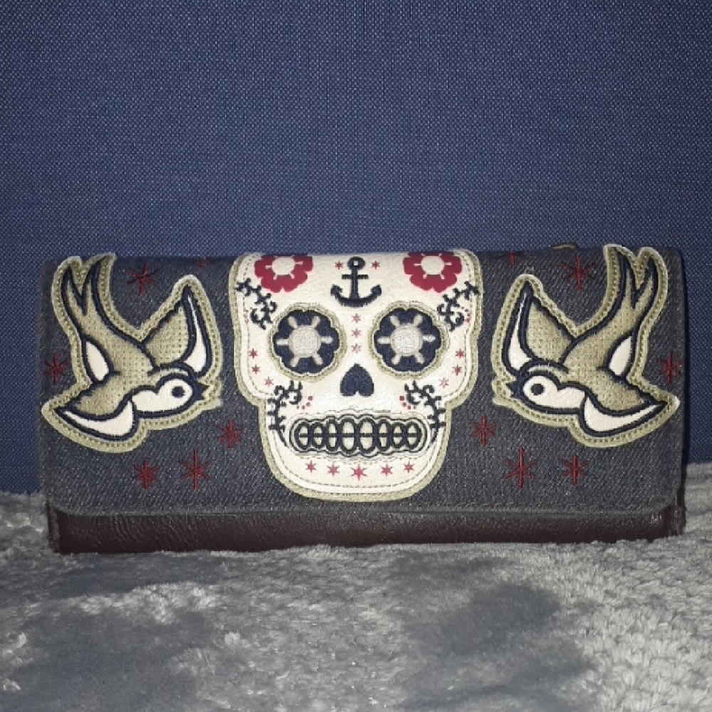 Loungefly Embroidered Sugar Skull and Birds Wallet